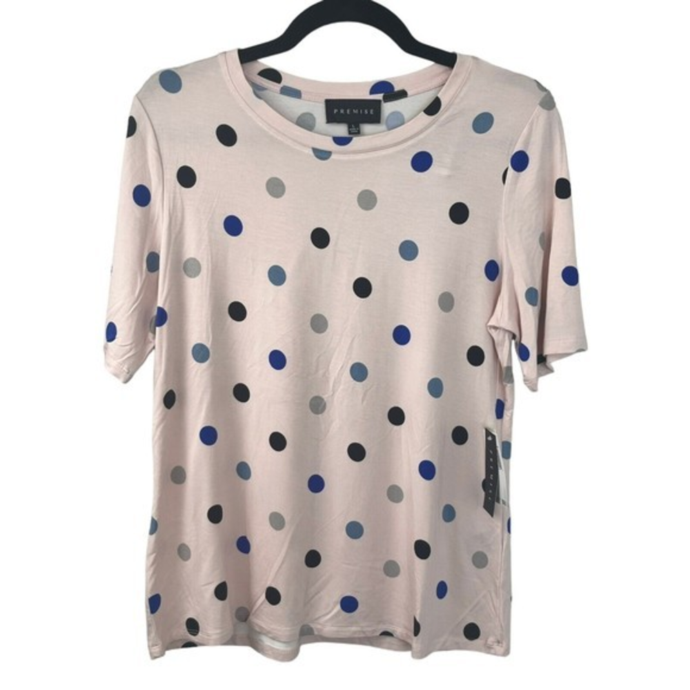 Premise T-Shirt Womens Large Pink Polka Dot Short Sleeve Soft Casual Ladies Top